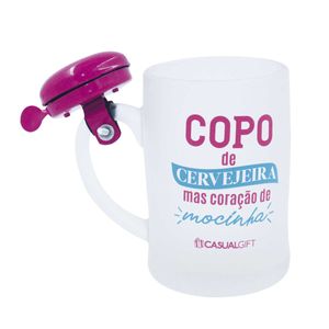 Caneca Campainha Coração de Mocinha 400ml em Vidro Casual Gift