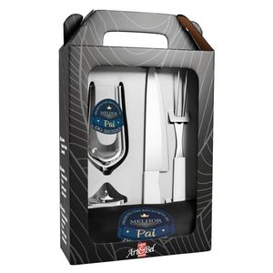 Kit Churrasco + Taça Melhor Pai Do Mundo 4 Peças Arte Bel