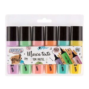 Caneta marca texto 6 cores tom pastel BRW BRW