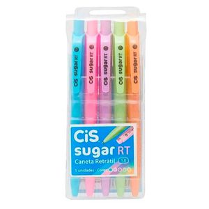Jogo de Caneta Sugar Retrátil 5 Peças em Plástico Cis