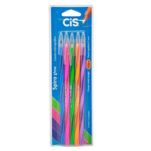 Jogo de Caneta Esferográfica Spiro Glow 5 Peças 17,5cm Sertic