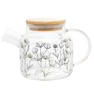 Chaleira Flor C/ Tampa Bambu 600ml em Vidro Wolff
