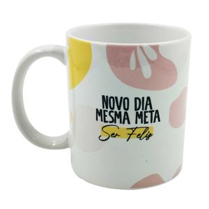 Caneca Novo Dia Mesma Meta 330ml em Cerâmica Sude Presentes