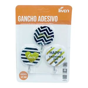 Jogo De Ganchos Adesivos 3 Peças em Plástico Livon