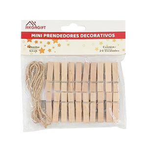 Jogo de Mini Prendedor C/ Varal 20 Peças 3,5cm em MDF Megagift