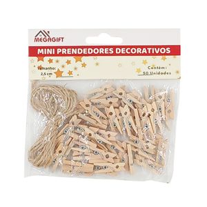Jogo de Mini Prendedores C/ Varal 50 Peças 2,5cm em MDF Megagift