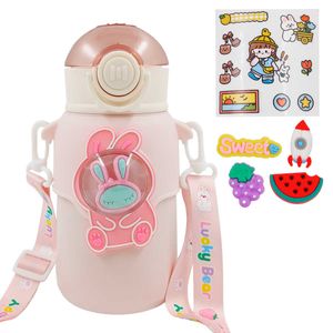 Garrafa Térmica Infantil C/ Canudo 600ml em Aço Inox Golden Rio