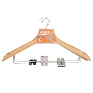 Jogo de Cabides C/ Presilhas 3 Peças 44,5x24,5cm em Madeira Livon