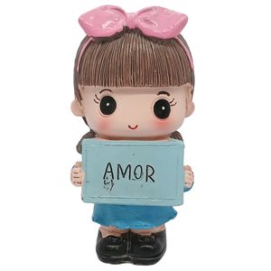 Menina C/ Plaquinha Decorativa 10cm em Resina Livon