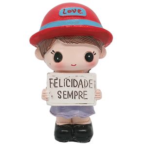 Menina C/ Plaquinha Decorativa 10cm em Resina Livon