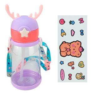 Garrafa Infantil C/ Canudo 600ml em Plástico Top Útil