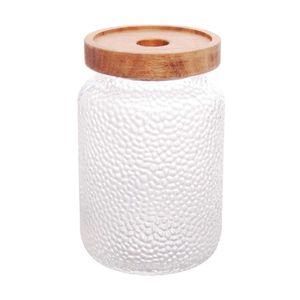 Porta Mantimento Martelado C/ Tampa Acácia 700ml em Vidro Lyor