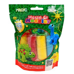 Massa de Modelar C/ Molde Dinossauro 6 Cores em Plástico Magic Kids
