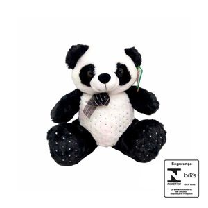 Panda de Pelúcia  detalhe de micro Corações Prata 25cm Fizzy
