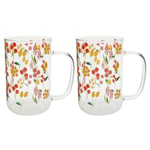Jogo de Canecas Flores 2 Peças 280ml em Vidro Wolff