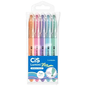 Jogo de Marca Texto Tons Pastel Flex 5 Peças Cis