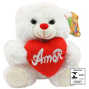 Urso de Pelúcia C/ Coração 20cm em Poliéster Fizzy