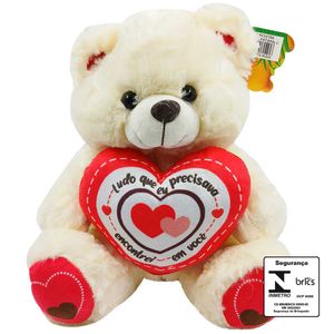 Urso de Pelúcia C/ Coração 30cm em Poliéster Fizzy