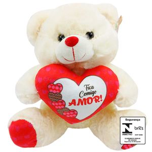 Urso de Pelúcia C/ Coração 30cm em Poliéster Fizzy
