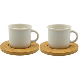 Jogo de Xícaras Iceland 4 Peças 80ml em Porcelana e Bambu Wincy