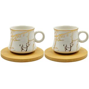 Jogo de Xícaras Norway 4 Peças 80ml em Porcelana e Bambu Wincy