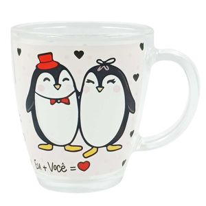 Caneca Pinguim Amor 380ml  em Vidro Kehome