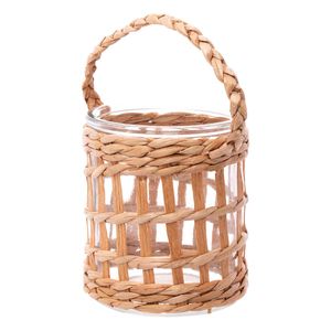 Castiçal C/ Fibra Natural Decorativo 10cm em Vidro Wolff