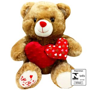 Urso De Pelúcia Coração Eu Te Amo 33cm em Poliéster Fizzy