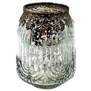 Castiçal Folhas Decorativo 11,5x6cm em Vidro Youbai