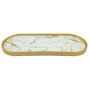 Bandeja Decorativa Marmorizada 30x11cm Em Vidro FWB