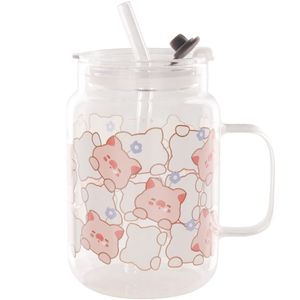 Caneca Pig C/ Tampa e Canudo 12,5cm em Vidro Word Classic