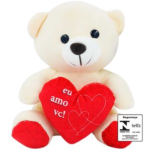 Urso De Pelúcia C/ Coração 15cm em Poliéster Fizzy