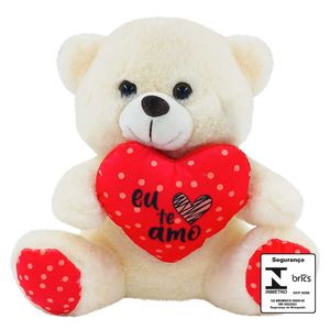 Urso De Pelúcia C/ Coração 20cm em Poliéster Fizzy