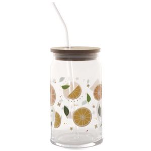 Copo C/ Canudo Frutas 470ml em Vidro Wincy