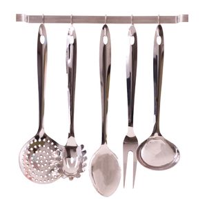 Kit Utensílios de Cozinha C/ Suporte 6 Peças em Aço Inox Wincy