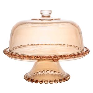 Prato P/ Bolo Pearl C/ Pé + Tampa 31x25cm em Cristal Wolff