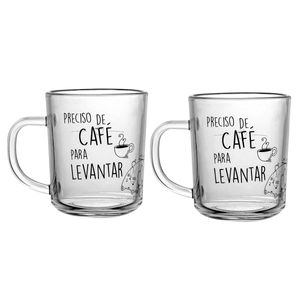 Jogo de Canecas Café P/ Levantar 2 Peças 220ml em Vidro Lyor