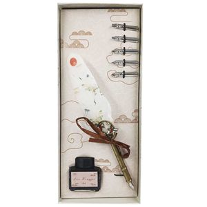 Kit Caneta Tinteiro Pena 7 Peças 25,5x11,5cm em Aço Inox BCT7