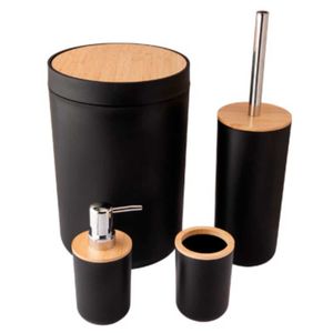 Kit Banheiro C/ Tampa Bambu 4 Peças em Plástico Clink