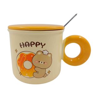 Caneca Ursinho C/ Tampa + Colher 400ml em Cerâmica Lila Cosméticas