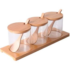 Kit Porta Tempero C/ Tampa + Colher Bambu 7 Peças em Vidro Livon