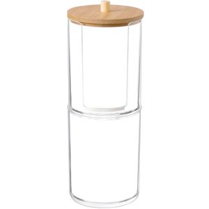 Porta Algodão e Cotonete C/ Tampa Bambu 17,5cm em Acrílico Top Útil