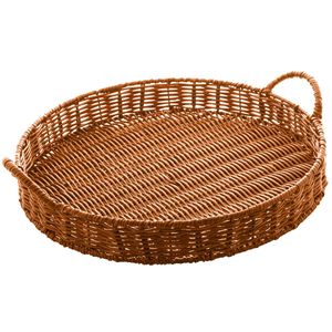 Bandeja Rattan Redonda C/ Alça 38cm em Plástico Lyor