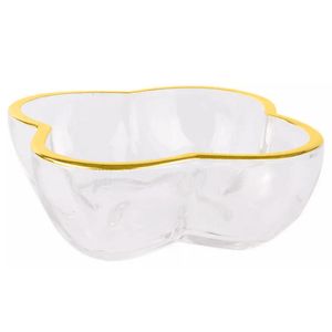 Porta Velas Gold Decorativo em Vidro C/ Borda Dourada 8x3,5cm  PraCaza