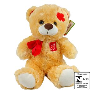 Urso de Pelúcia C/ Laço 25cm em Poliéster Fizzy