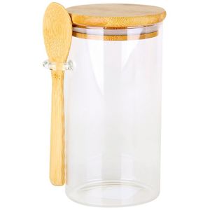 Pote C/ Tampa e Colher Bambu 900ml em Vidro Top Útil