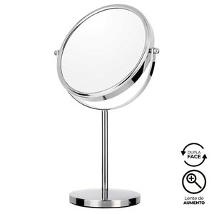 Espelho de mesa dupla face oval com aumento 5x prata 33cm Unihome