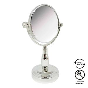 Espelho Dupla Face C/Pedestal 14cm Redondo em Vidro e Plástico Wellmix