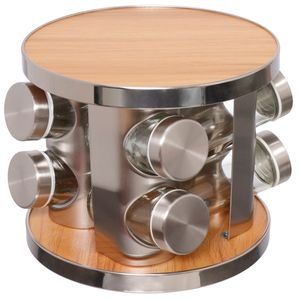 Porta Condimento Wood 8 Peças em Aço Inox e Vidro Hauskraft