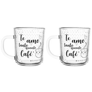 Jogo de Canecas Te Amo 2 Peças 220ml em Vidro Lyor